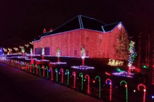 house with Christmas lights